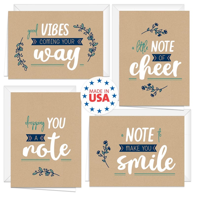 Canopy Street Encouraging Kraft Look Greeting Cards / 12 Friendship Note Card Pack With White Envelopes / 5" x 7" All Occasion Cards / 4 Modern Faux Brown Kraft Card Designs/Made In The USA - Image 4